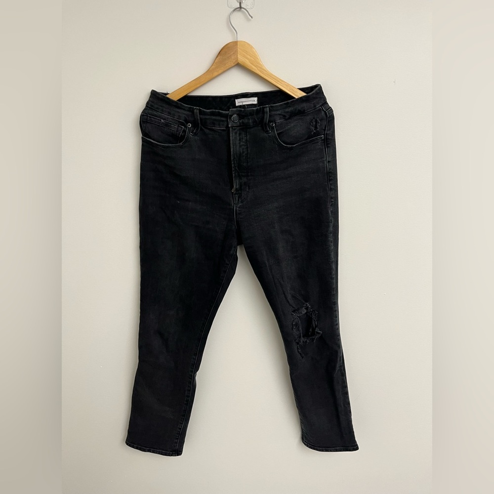 Women’s Good American Black Classic Ripped High Waist Straight Leg Jeans